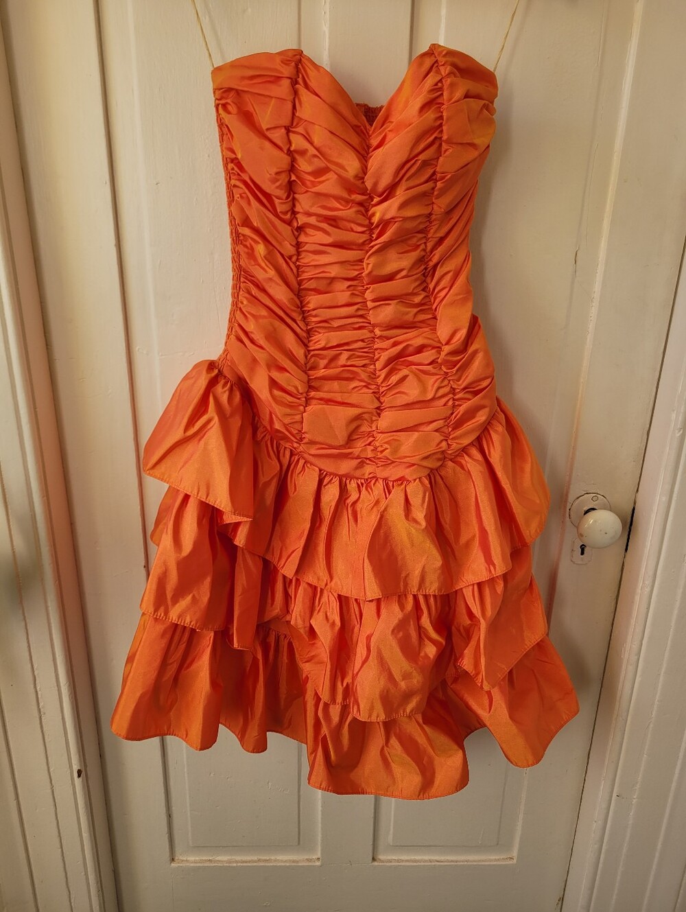 Vintage Strapless Ruched Tiered Cocktail Dress with Bow in back. Small